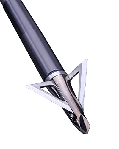 DEEPOWER Broadheads 100 Grain Fixed Blade 4-Pack Archery Crossbow Broadheads 1+1/4 Inch Cut Diameter Carbon Steel Ferrule