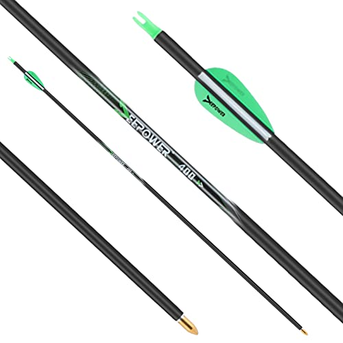 DEEPOWER 31 inch 100% Carbon Arrows with Lighted Nocks and Broadheads 6 Pack for Compound Bow and Recurve Bow Shaft Spine 350/400/500