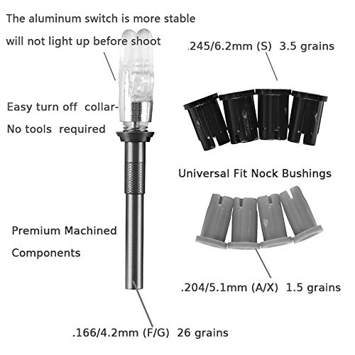 DEEPOWER Universal Fit Nock Automatically LED Lighted Nock fits G, X, and S Series Arrows with 4.2mm/.165 Inside Diameter, Including 0.204, 0.244 LED Archery Nock