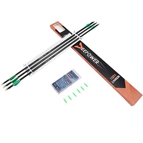 100% Carbon Arrows 31 inch with 6.2mm Lighted Nocks 100Grain Broadheads 6 Pack Spine 350/400/500 with Removable Tips for Compound Bow and Recurve Bow