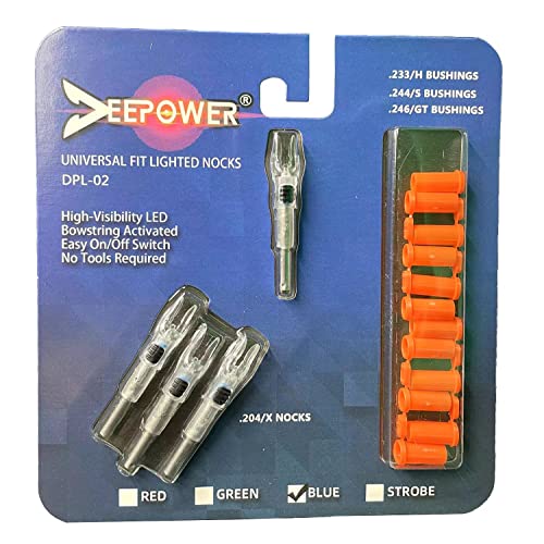 DEEPOWER X Lighted Nocks for Arrows .204”/.233”/.244”/.246” with ON/Off Switch 4-Pack with H, S, GT Bushings