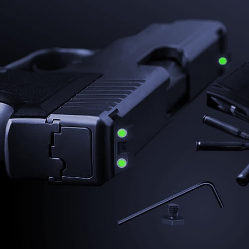 Tritium Handgun Sight | High-Visible Front & Rear Night Sights with Daylight White Dots & Low-Light Tritium Dots, Compatible with Glock Handguns with Assembly Tool