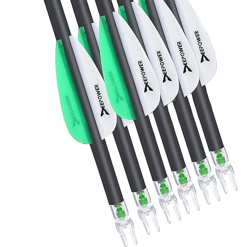 DEEPOWER 30 Inch 12 Pack Carbon Arrows with 6 Pack Lighted Nocks and 12 Pack Replaceable Arrow Tips - Spine 500, for Compound Bow and Recurve Bow Shaft