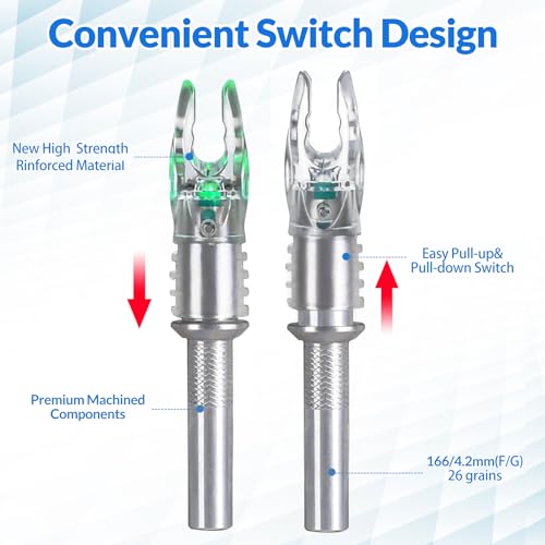 DEEPOWER Lighted Nocks Easy Pull Up/Down Switch High-Visibility LED Hutting Arrow Nocks Fits .165/.204 /.244inch Inside Diameter with X, S Bushings