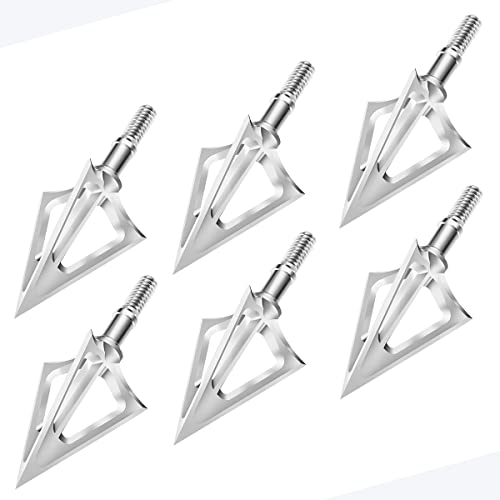 6 Pack Hunting Broadhead 100 Grain 420 Stainless Steel Fixed Blade Broadhead Arrow Tips Archery Arrowhead for Crossbow and Compound Bow