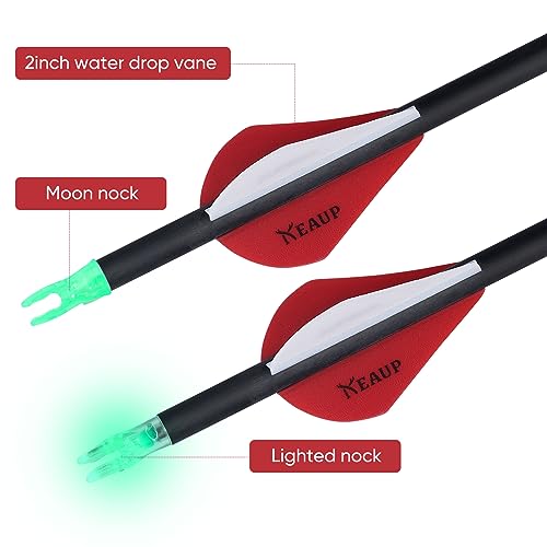 KEAUP 31 Inch 100% Carbon Arrow for Compound Bow recurve Bow 6 Pack Practice Hunting Arrows with Lighted Nocks and Broadheads