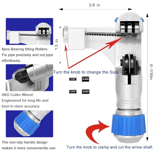 Archery Arrow Shaft Cutter Cut Off Saw Trimmer 0.5 to 32 inches Cutting Length with .204, 244, and .300 Bushings Arrow Saw Cutting Tools for Carbon and Fibe