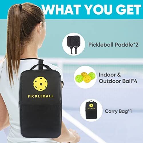 Pickleball Paddles Set of 2 Rackets with 4 Balls and 1 Pickleball Bag Pickle Ball Rackets for Women & Men with Grip Tape Pickleball Set Racquet Lightweight