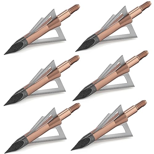 KEAUP 6-Pack 3 Blade Broadheads Archery Broadheads 100 Grain .020" Stainless Steel Fixed Hunting Broadheads for Crossbow and Compound Bow