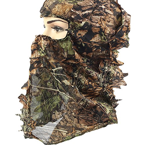 Camouflage Hunting Cap, Camo Hunting Leafy Hat with Full 3D Face Mask Hood Technology