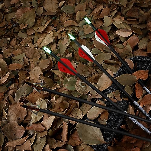 KEAUP 31 Inch 100% Carbon Arrow for Compound Bow recurve Bow 6 Pack Practice Hunting Arrows with Lighted Nocks and Broadheads