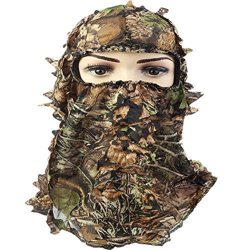 Camouflage Hunting Cap, Camo Hunting Leafy Hat with Full 3D Face Mask Hood Technology