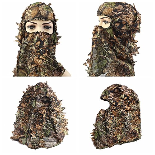 Camouflage Hunting Cap, Camo Hunting Leafy Hat with Full 3D Face Mask Hood Technology