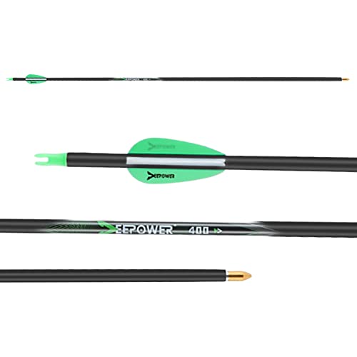 DEEPOWER 31 inch 100% Carbon Arrows with Lighted Nocks and Broadheads 6 Pack for Compound Bow and Recurve Bow Shaft Spine 350/400/500