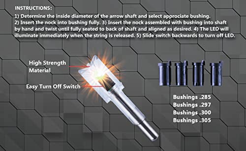 DEEPOWER Crossbow Lighted Nock with ON/Off Switch 4 Pack with .285”/.297”/.300”/.305” Bushings LED Nock Universal Fit for Bolts