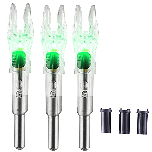 Ellen Archery G Nock 4.2mm Lighted with 5.2mm Bushing for Arrows with .165.204 Inside Diameter Bowstring Activated Linear Switch LED Nock Tail Illuminated Lighted Archery Nocks (Green 3-Pack, 0.165)