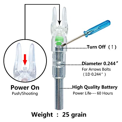 XHYCKJ 6PCS S Led Lighted Nocks for Arrows with .244"/6.2mm Inside Diameter,Screwdriver Included