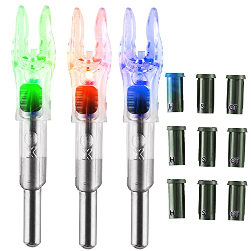 Ellen Archery X Lighted Nocks with Collars for Arrows with .204.233.244.246 Inside Diameter Bowstring Activated Linear Switch LED Nock Tail Illuminated Lighted Archery Nocks (Flash 3-Pack, 0.204)