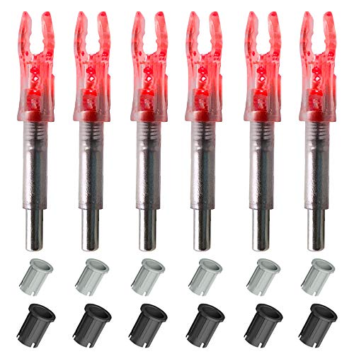 6PCS-Lighted Archery Nocks for Arrows with 4.2mm/.165 Inside Diameter, Including Adapter Sleeves (bushings), Universal Fit G, X, S