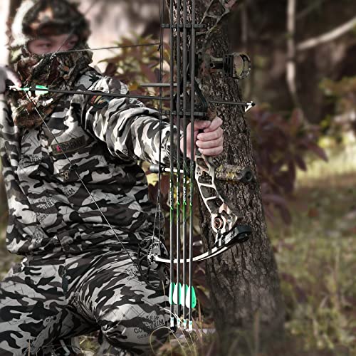 DEEPOWER 31 inch 100% Carbon Arrows with Lighted Nocks and Broadheads 6 Pack for Compound Bow and Recurve Bow Shaft Spine 350/400/500